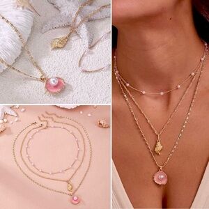 Shell Necklace Layered Conch Seashell Starfish Pendant Boho Summer